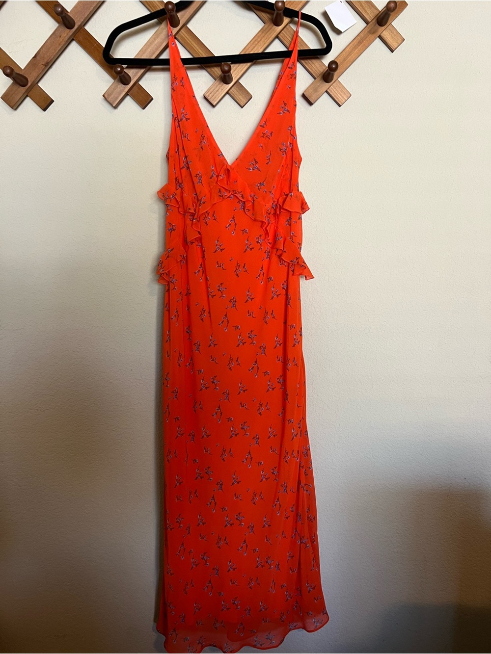 Urban Outfitters Bright Orange Floral V‑Neck Maxi Dress